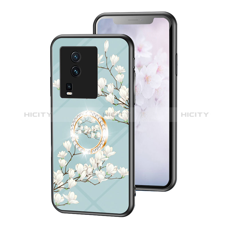 Coque Contour Silicone et Vitre Fleurs Miroir Etui Housse S01 pour Vivo iQOO Neo7 5G Plus