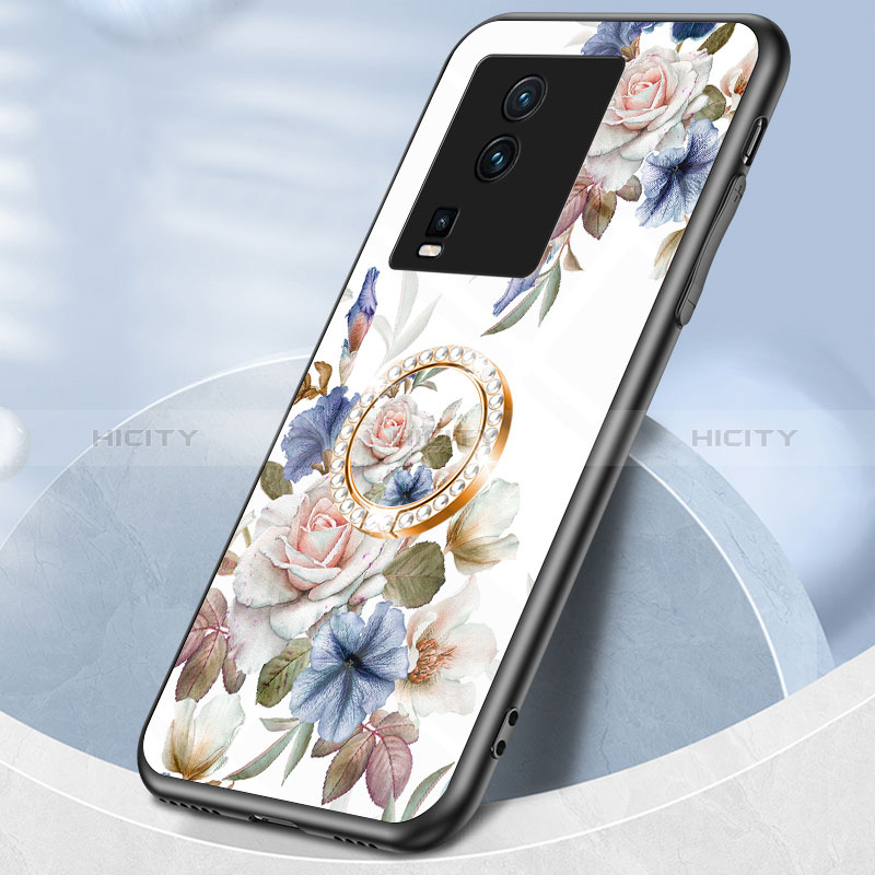 Coque Contour Silicone et Vitre Fleurs Miroir Etui Housse S01 pour Vivo iQOO Neo7 5G Plus