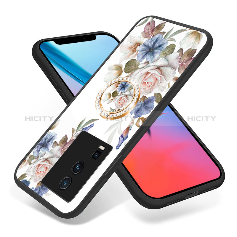 Coque Contour Silicone et Vitre Fleurs Miroir Etui Housse S01 pour Vivo iQOO Neo7 SE Plus