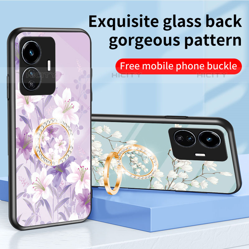 Coque Contour Silicone et Vitre Fleurs Miroir Etui Housse S01 pour Vivo iQOO Z6 Lite 5G Plus