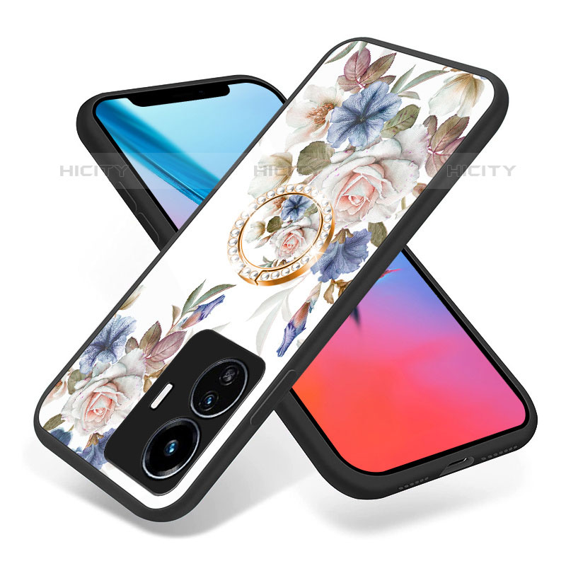 Coque Contour Silicone et Vitre Fleurs Miroir Etui Housse S01 pour Vivo iQOO Z6 Lite 5G Plus