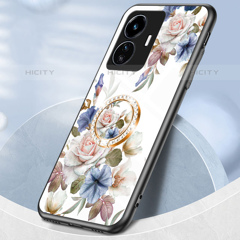 Coque Contour Silicone et Vitre Fleurs Miroir Etui Housse S01 pour Vivo iQOO Z6 Lite 5G Plus