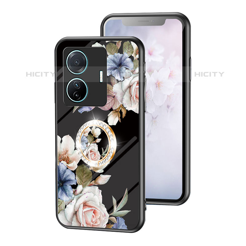 Coque Contour Silicone et Vitre Fleurs Miroir Etui Housse S01 pour Vivo iQOO Z6 Pro 5G Plus