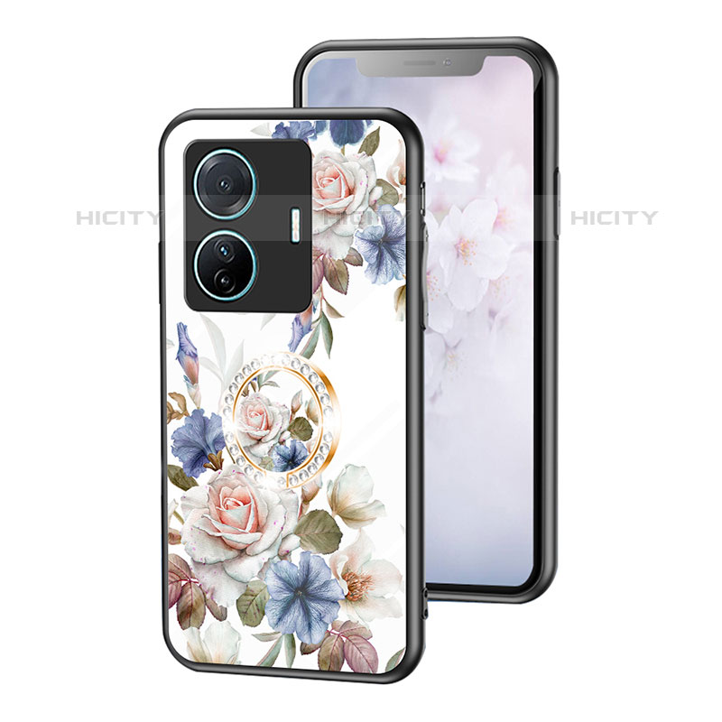 Coque Contour Silicone et Vitre Fleurs Miroir Etui Housse S01 pour Vivo iQOO Z6 Pro 5G Plus