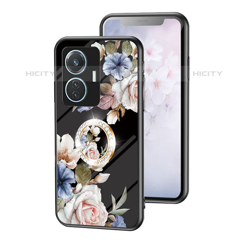 Coque Contour Silicone et Vitre Fleurs Miroir Etui Housse S01 pour Vivo T1 4G Plus