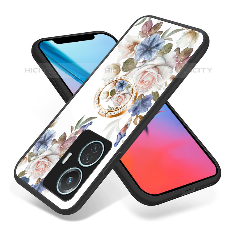 Coque Contour Silicone et Vitre Fleurs Miroir Etui Housse S01 pour Vivo T1 4G Plus