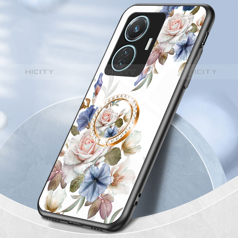 Coque Contour Silicone et Vitre Fleurs Miroir Etui Housse S01 pour Vivo T1 4G Plus