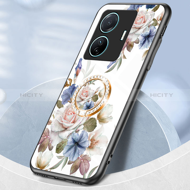 Coque Contour Silicone et Vitre Fleurs Miroir Etui Housse S01 pour Vivo T1 5G Plus