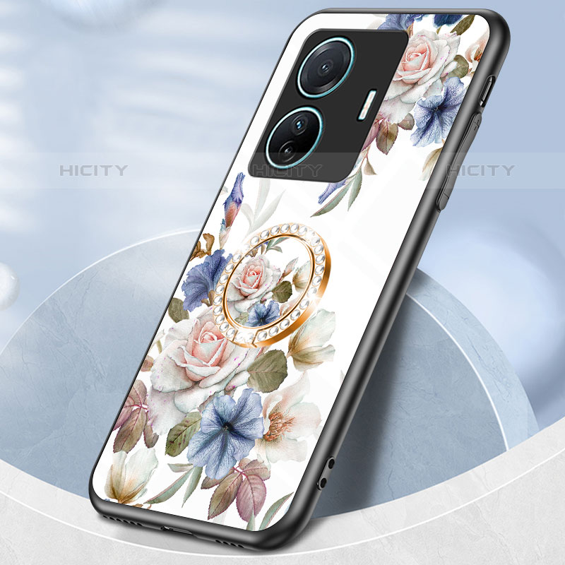 Coque Contour Silicone et Vitre Fleurs Miroir Etui Housse S01 pour Vivo T1 Pro 5G Plus