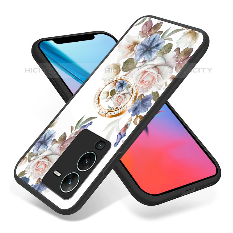 Coque Contour Silicone et Vitre Fleurs Miroir Etui Housse S01 pour Vivo V25 Pro 5G Plus