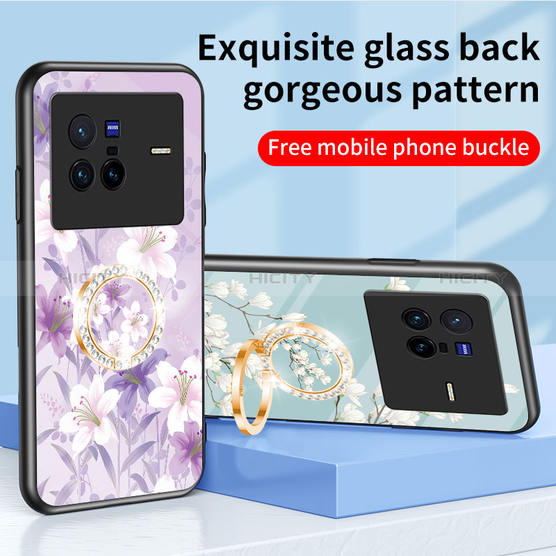 Coque Contour Silicone et Vitre Fleurs Miroir Etui Housse S01 pour Vivo X80 5G Plus