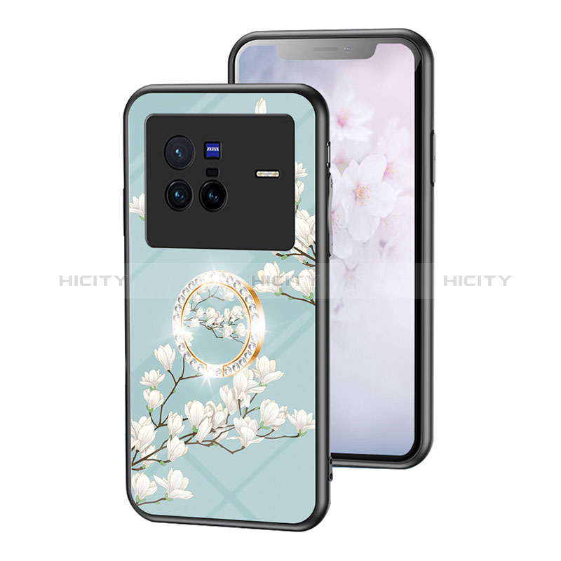 Coque Contour Silicone et Vitre Fleurs Miroir Etui Housse S01 pour Vivo X80 5G Plus