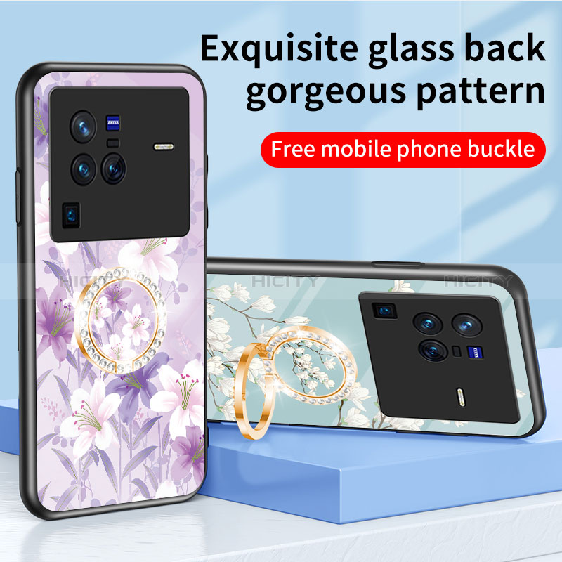 Coque Contour Silicone et Vitre Fleurs Miroir Etui Housse S01 pour Vivo X80 Pro 5G Plus