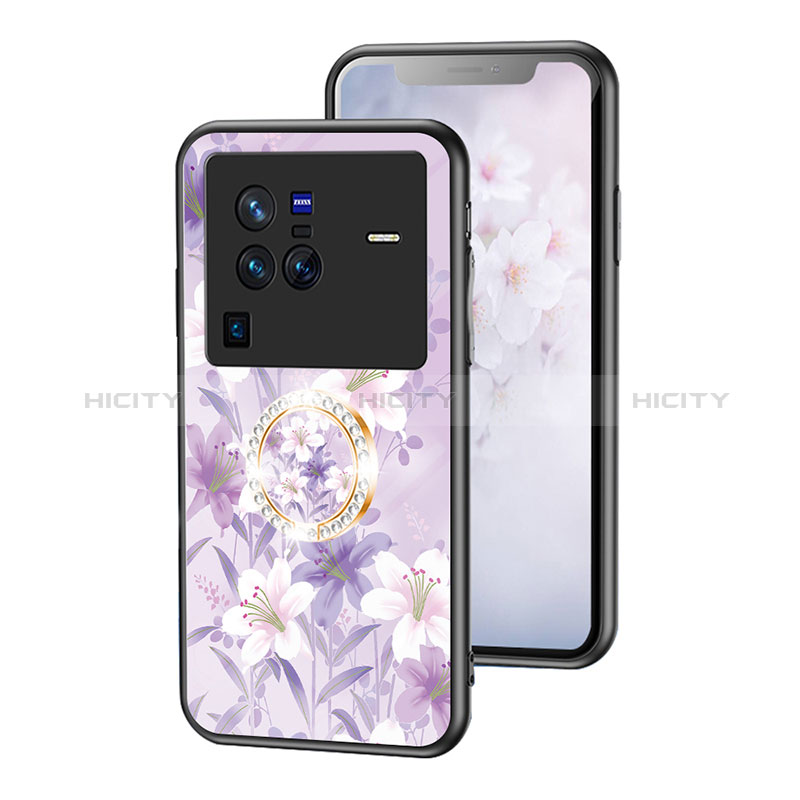 Coque Contour Silicone et Vitre Fleurs Miroir Etui Housse S01 pour Vivo X80 Pro 5G Plus