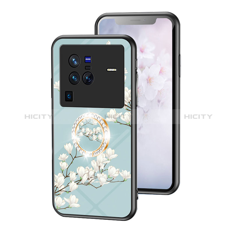 Coque Contour Silicone et Vitre Fleurs Miroir Etui Housse S01 pour Vivo X80 Pro 5G Plus