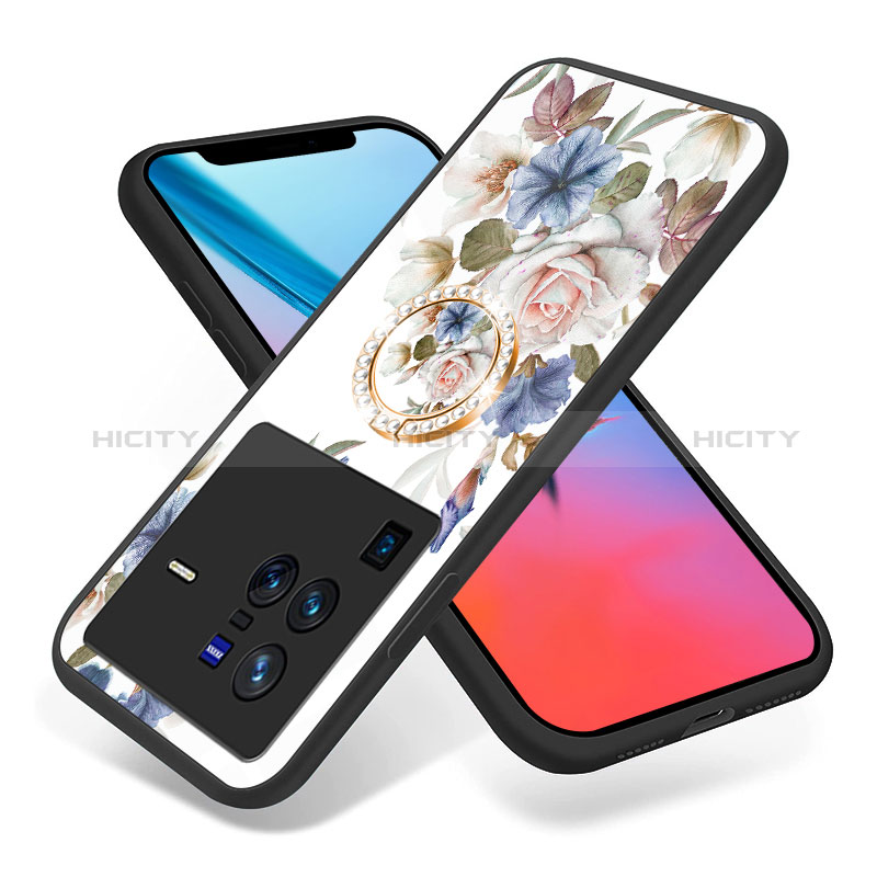 Coque Contour Silicone et Vitre Fleurs Miroir Etui Housse S01 pour Vivo X80 Pro 5G Plus