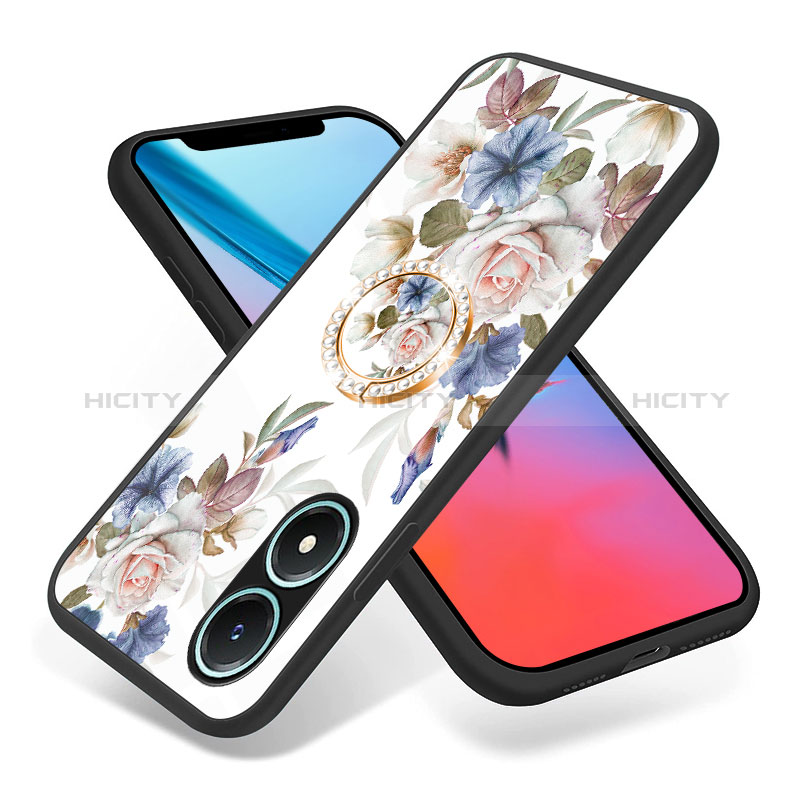 Coque Contour Silicone et Vitre Fleurs Miroir Etui Housse S01 pour Vivo Y02S Plus