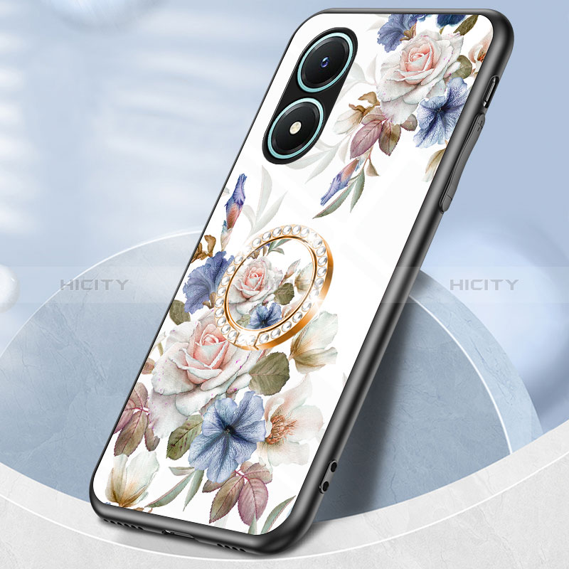 Coque Contour Silicone et Vitre Fleurs Miroir Etui Housse S01 pour Vivo Y02S Plus