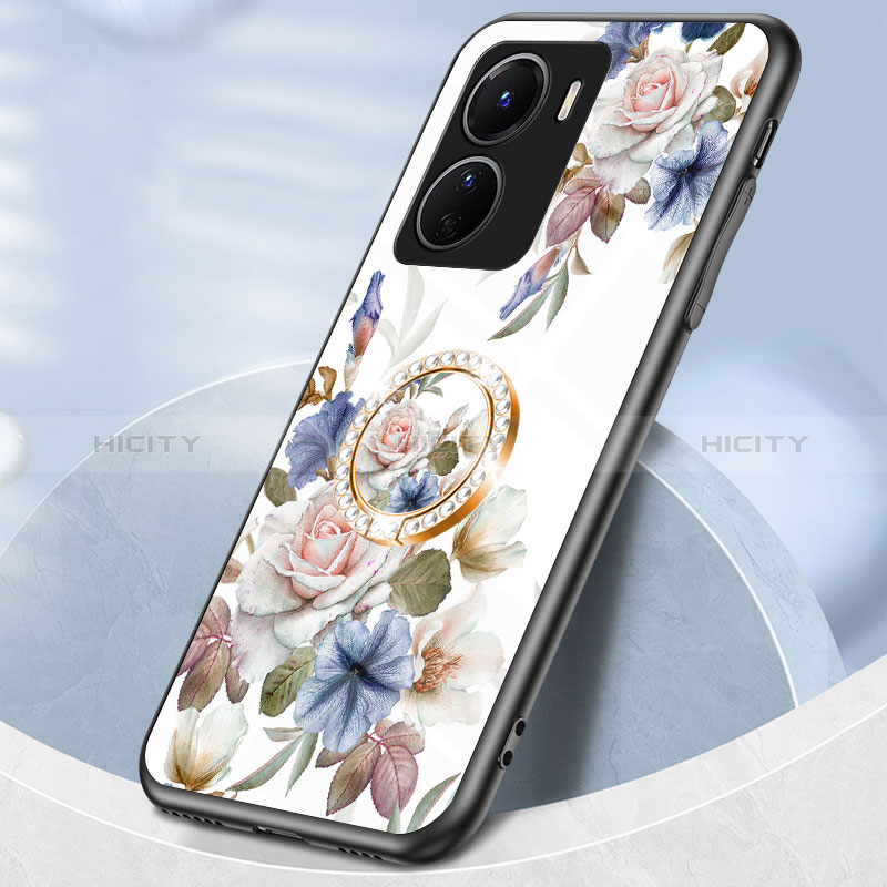 Coque Contour Silicone et Vitre Fleurs Miroir Etui Housse S01 pour Vivo Y16 Plus