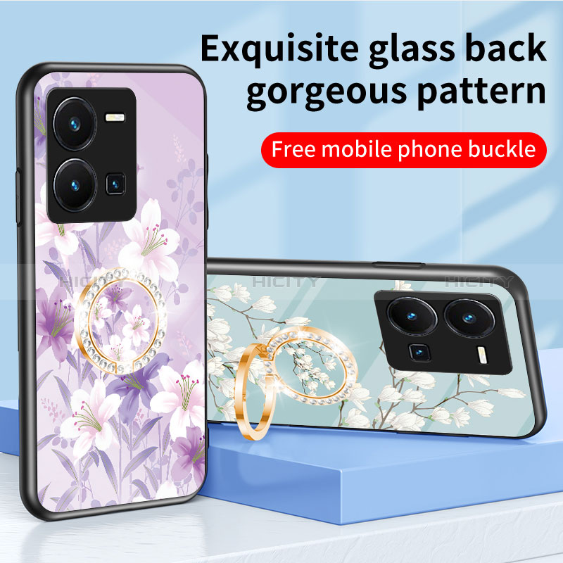 Coque Contour Silicone et Vitre Fleurs Miroir Etui Housse S01 pour Vivo Y35 4G Plus