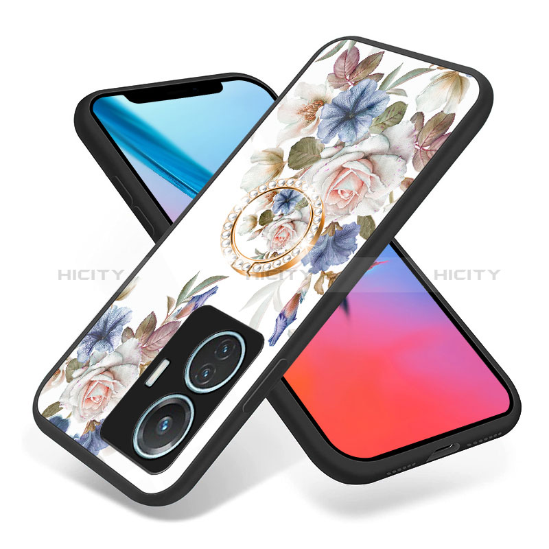 Coque Contour Silicone et Vitre Fleurs Miroir Etui Housse S01 pour Vivo Y55 4G Plus