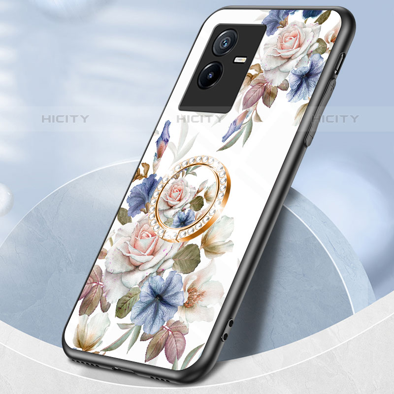 Coque Contour Silicone et Vitre Fleurs Miroir Etui Housse S01 pour Vivo Y73t Plus