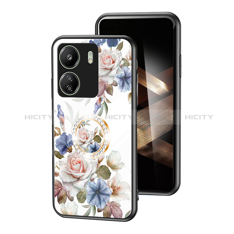 Coque Contour Silicone et Vitre Fleurs Miroir Etui Housse S01 pour Xiaomi Poco C65 Blanc Plus