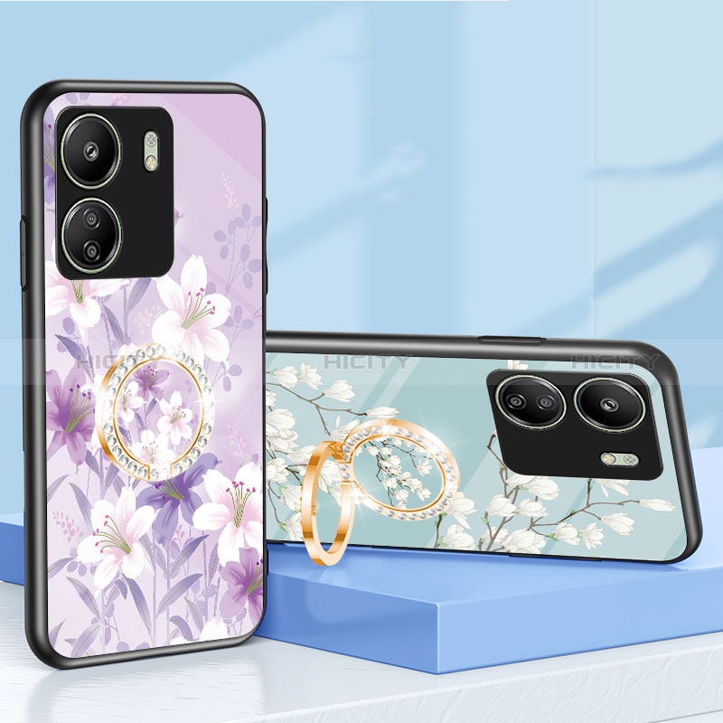 Coque Contour Silicone et Vitre Fleurs Miroir Etui Housse S01 pour Xiaomi Poco C65 Plus