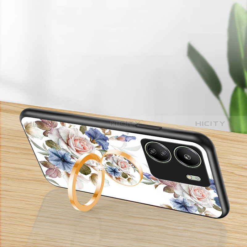 Coque Contour Silicone et Vitre Fleurs Miroir Etui Housse S01 pour Xiaomi Poco C65 Plus