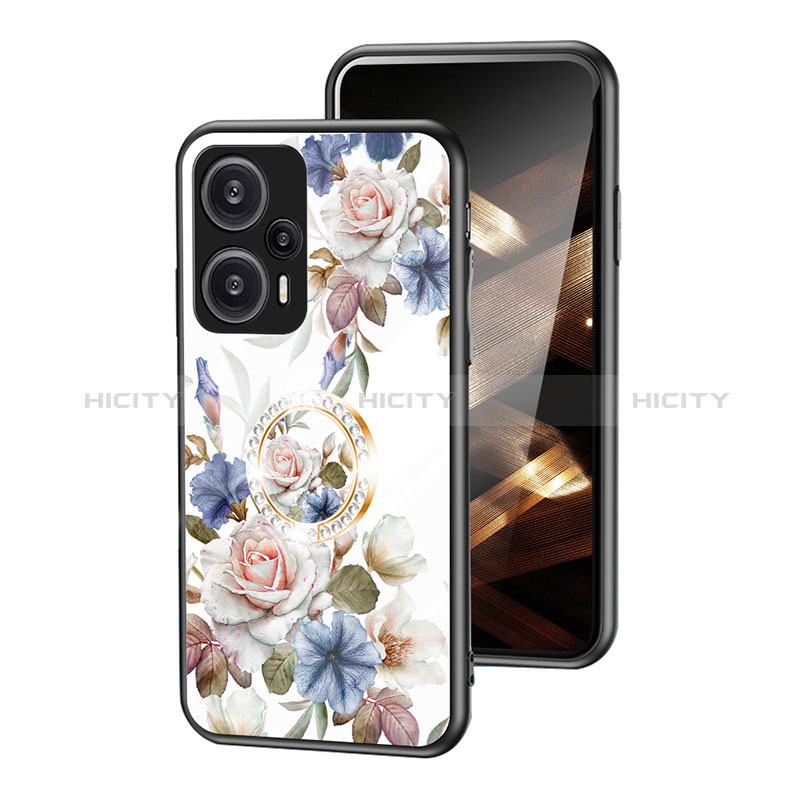 Coque Contour Silicone et Vitre Fleurs Miroir Etui Housse S01 pour Xiaomi Poco F5 5G Blanc Plus