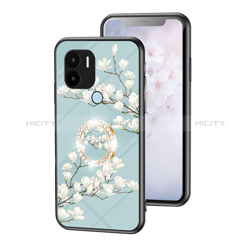 Coque Contour Silicone et Vitre Fleurs Miroir Etui Housse S01 pour Xiaomi Redmi A1 Plus Cyan Plus