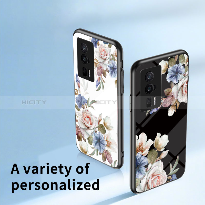 Coque Contour Silicone et Vitre Fleurs Miroir Etui Housse S01 pour Xiaomi Redmi K60 5G Plus