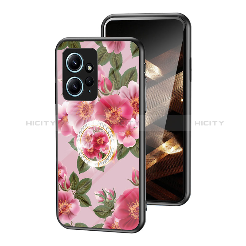 Coque Contour Silicone et Vitre Fleurs Miroir Etui Housse S01 pour Xiaomi Redmi Note 12 4G Rouge Plus