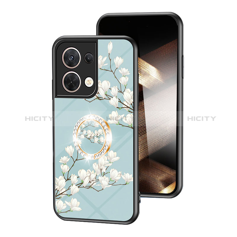 Coque Contour Silicone et Vitre Fleurs Miroir Etui Housse S01 pour Xiaomi Redmi Note 13 5G Cyan Plus