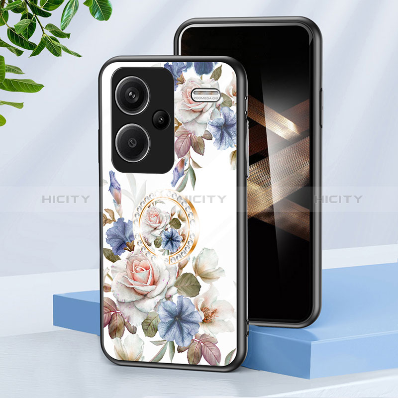 Coque Contour Silicone et Vitre Fleurs Miroir Etui Housse S01 pour Xiaomi Redmi Note 13 Pro+ Plus 5G Blanc Plus