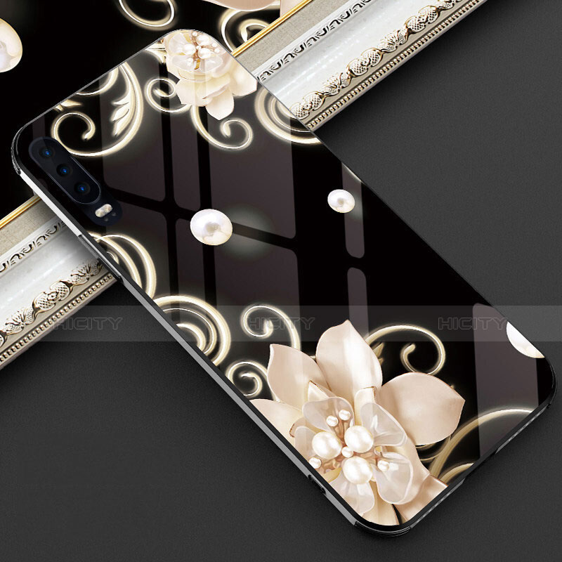 Coque Contour Silicone et Vitre Fleurs Miroir Etui Housse S02 pour Huawei P30 Noir Plus