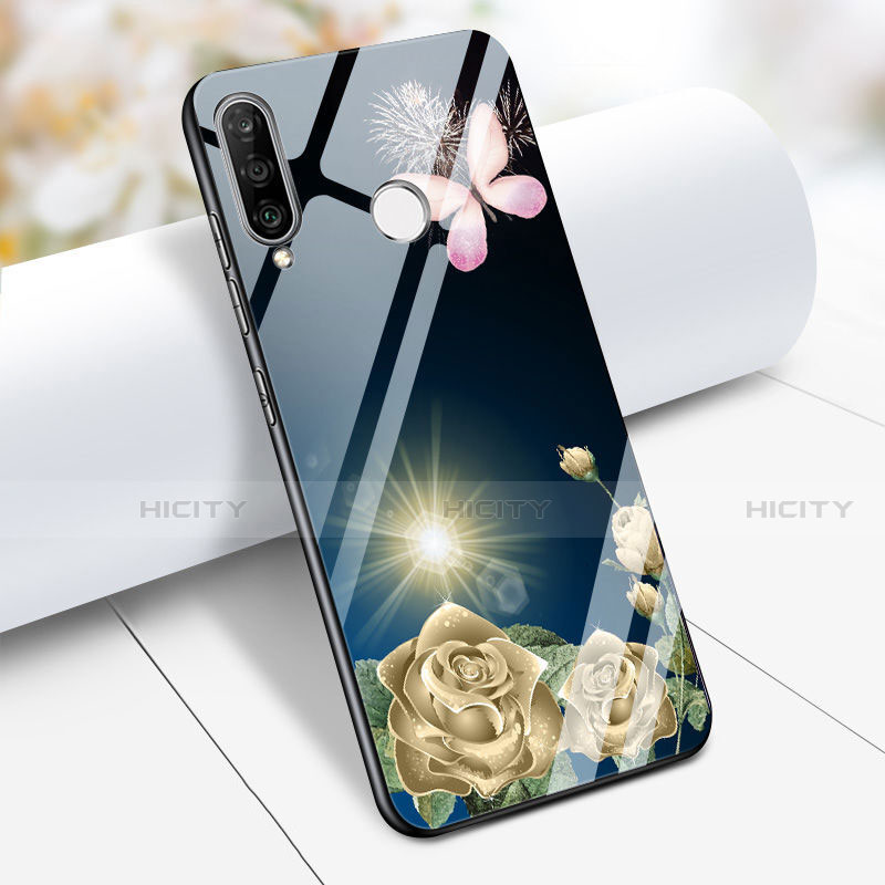 Coque Contour Silicone et Vitre Fleurs Miroir M01 pour Huawei P30 Lite Bleu Plus