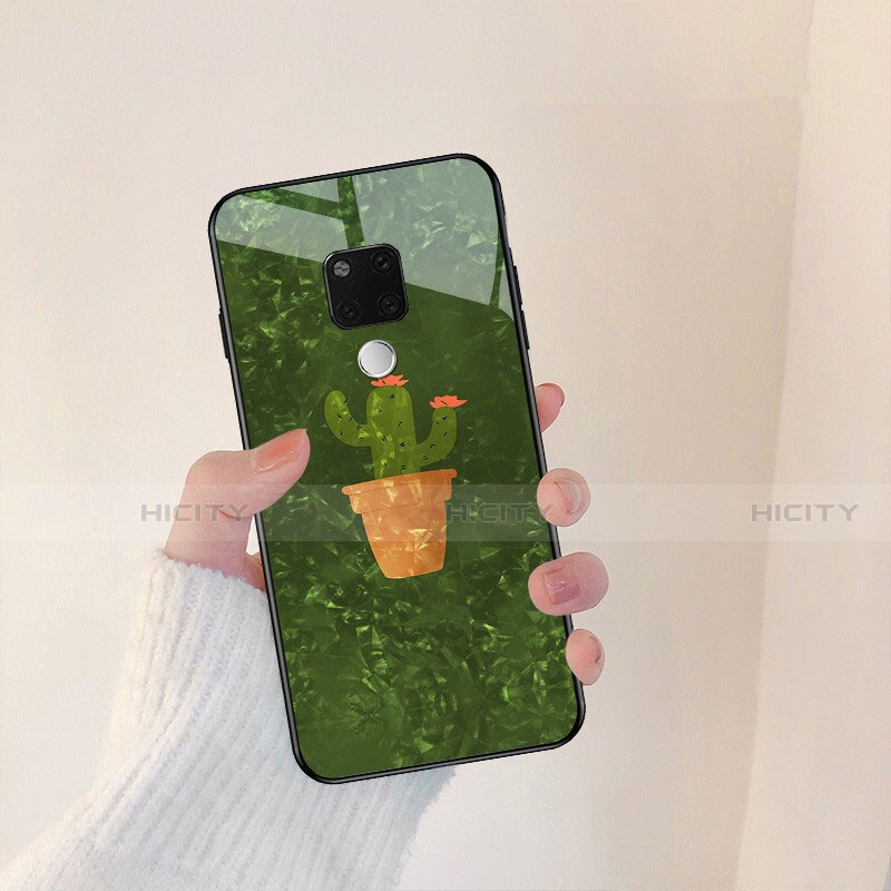 Coque Contour Silicone et Vitre Fleurs Miroir pour Huawei Mate 20 Vert Plus