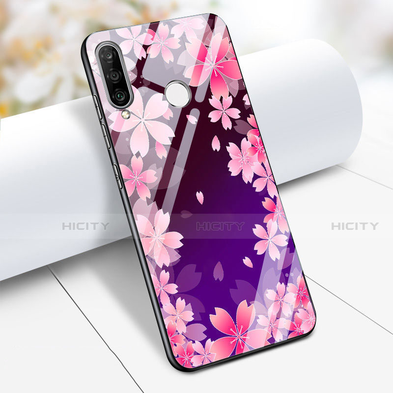 Coque Contour Silicone et Vitre Fleurs Miroir S01 pour Huawei P30 Lite Violet Plus