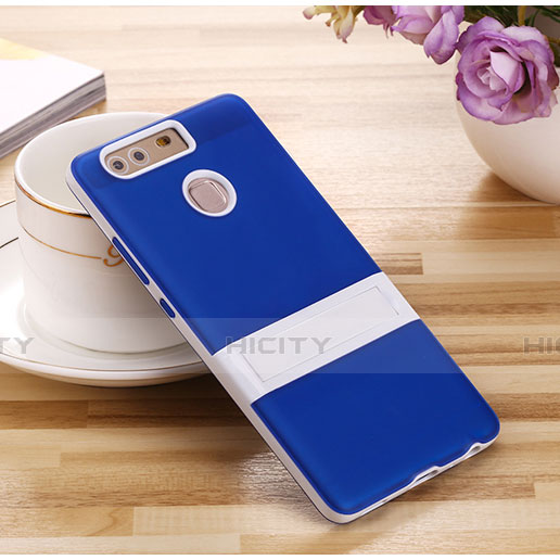 Coque Contour Silicone et Vitre Mat avec Bequille pour Huawei P9 Bleu Plus