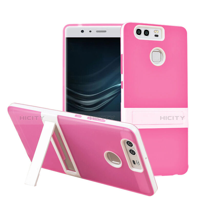 Coque Contour Silicone et Vitre Mat avec Bequille pour Huawei P9 Plus Rose Plus