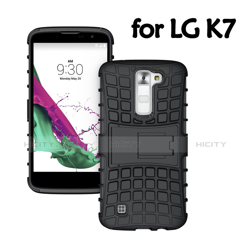 Coque Contour Silicone et Vitre Mat avec Bequille pour LG K7 Noir Plus