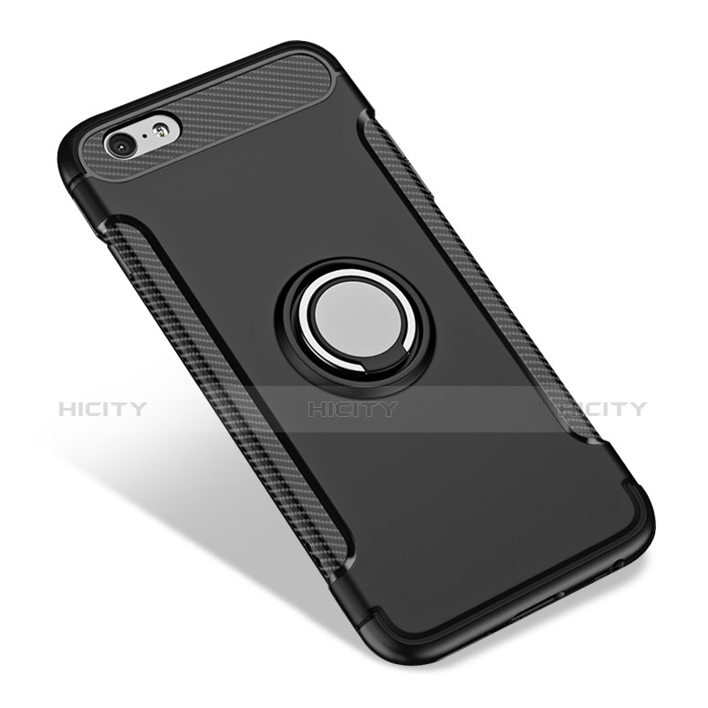 Coque Contour Silicone et Vitre Mat avec Support Bague Anneau pour Apple iPhone 6 Noir Plus