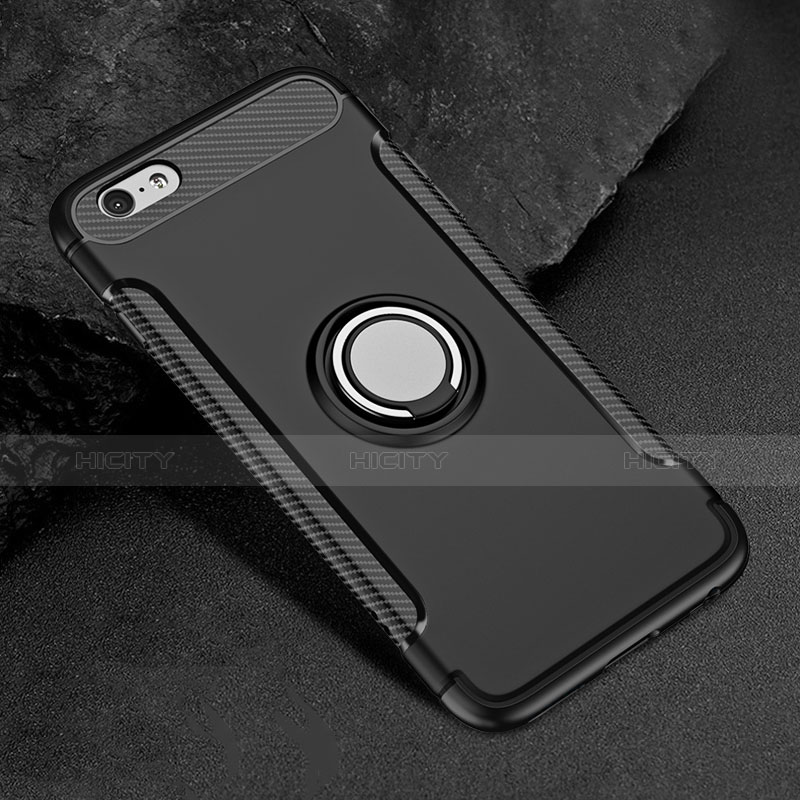 Coque Contour Silicone et Vitre Mat avec Support Bague Anneau pour Apple iPhone 6 Plus Noir Plus