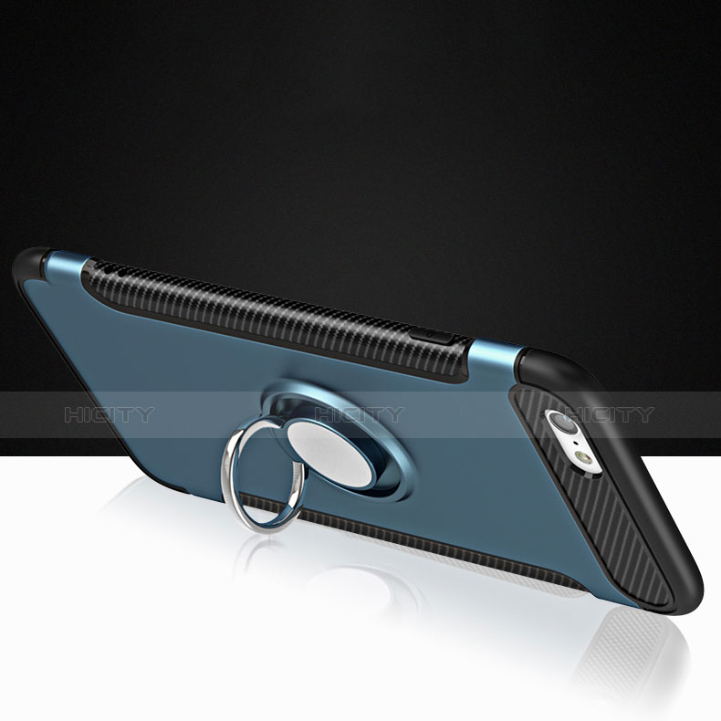 Coque Contour Silicone et Vitre Mat avec Support Bague Anneau pour Apple iPhone 6S Bleu Plus