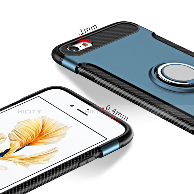 Coque Contour Silicone et Vitre Mat avec Support Bague Anneau pour Apple iPhone 6S Bleu Plus