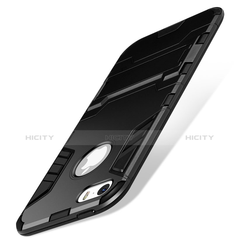 Coque Contour Silicone et Vitre Mat avec Support pour Apple iPhone 5 Noir Plus