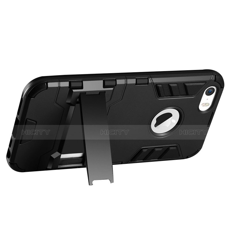 Coque Contour Silicone et Vitre Mat avec Support pour Apple iPhone 5 Noir Plus