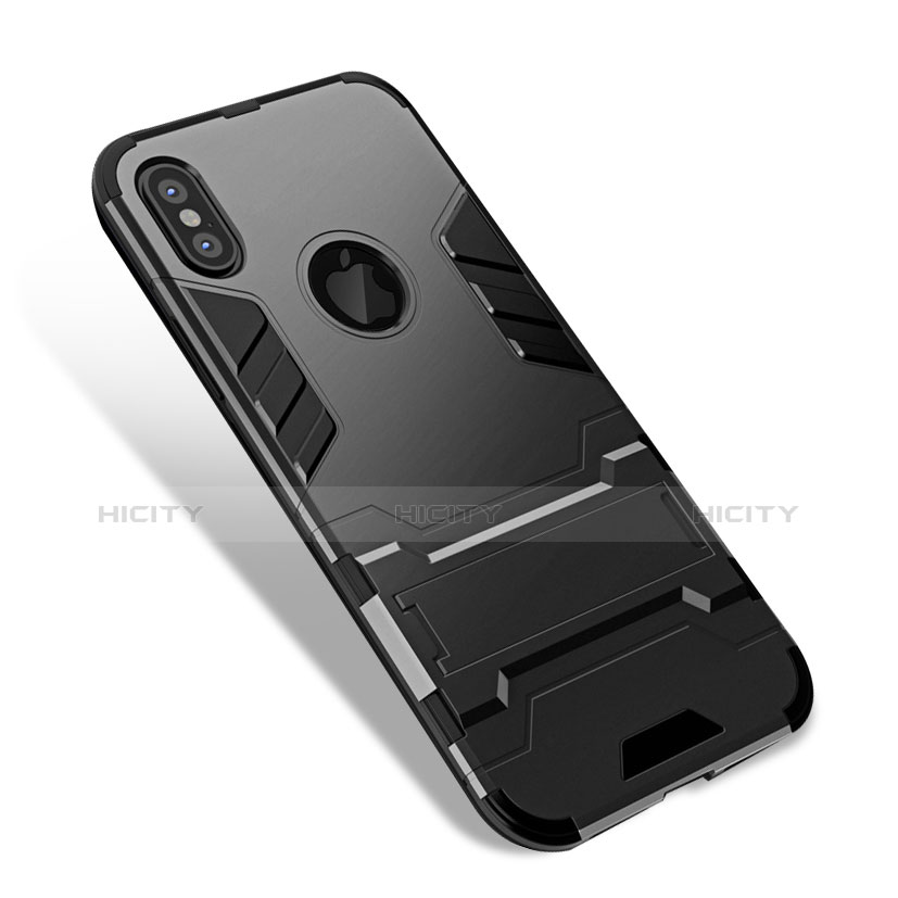 Coque Contour Silicone et Vitre Mat avec Support pour Apple iPhone X Noir Plus