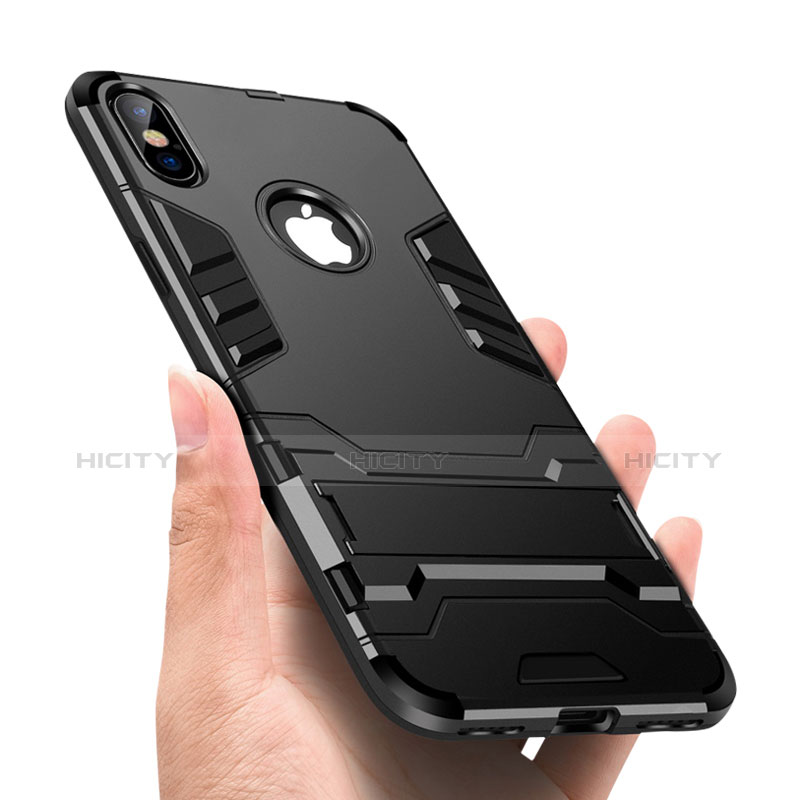 Coque Contour Silicone et Vitre Mat avec Support pour Apple iPhone X Noir Plus